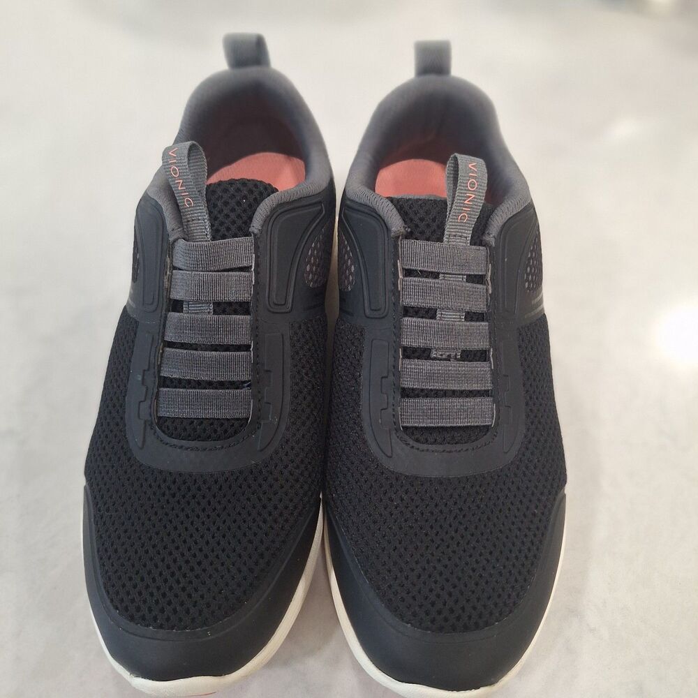 Vionic Gored-Lace Athletic Sneakers - Reign Black Size 7W